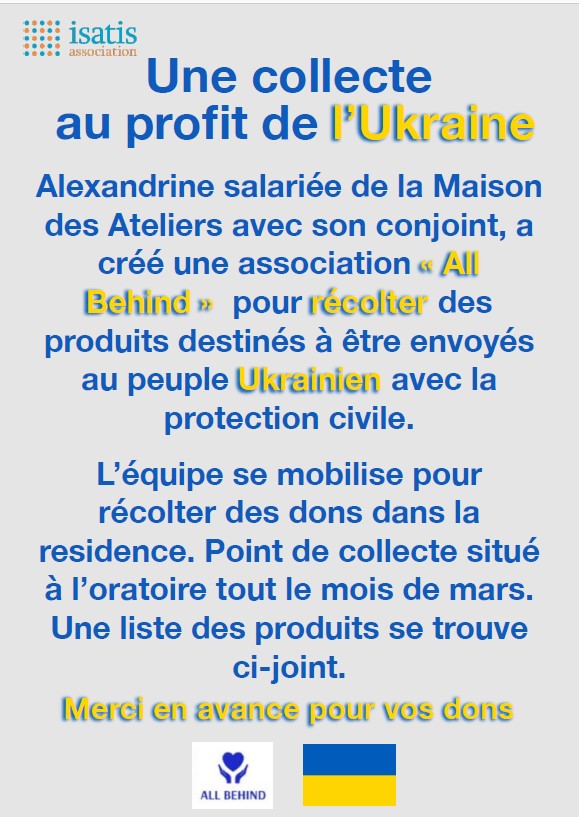 Les salariés, les résidents et  les familles de la Maison des Ateliers se mobilisent pour l’Ukraine